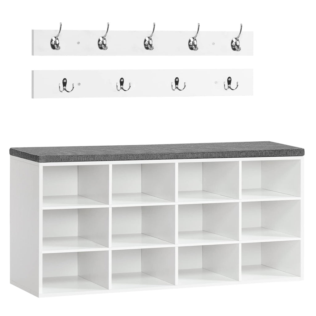 HOOBRO Shoe Storage Bench with Cushion and Coat Hooks, Shoe Rack Bench with Padded Seat, 100 cm Coat Rack for Hallway, 12 Compartments