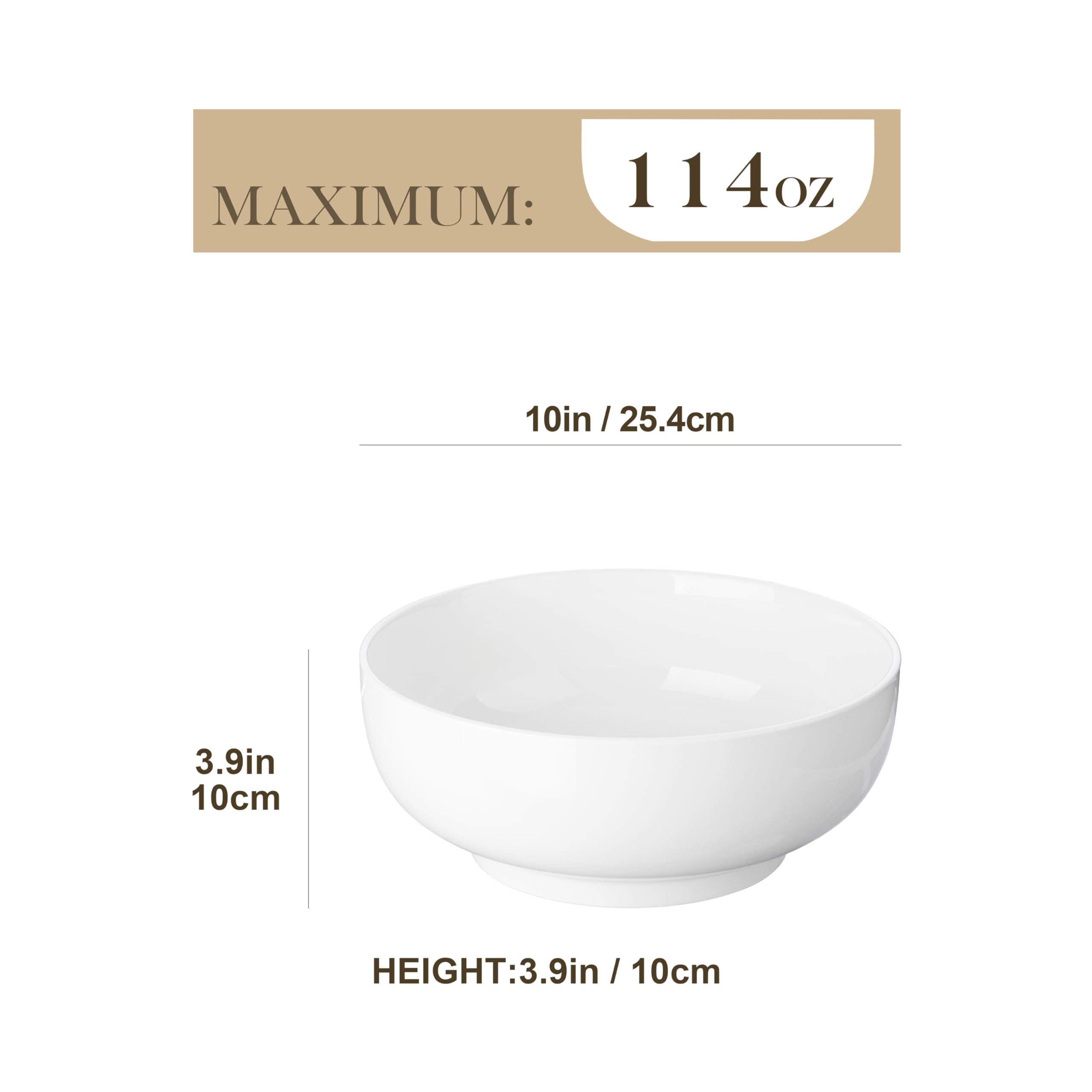 MALACASA Large Porcelain Salad Bowls - 3400ML White Serving Bowl Set of 2