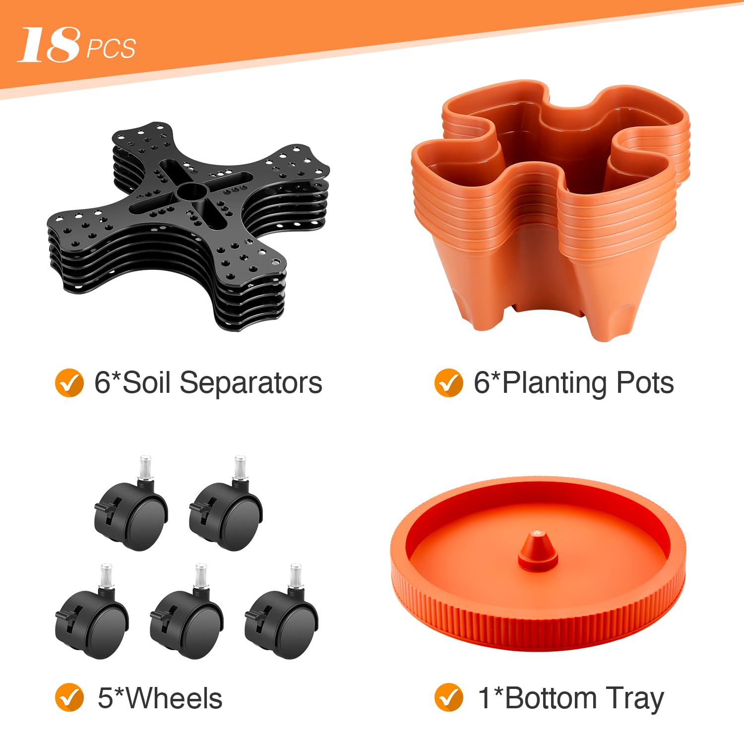 WADEO 6-Tier Stackable Strawberry Planter Tower with Wheels – Orange
