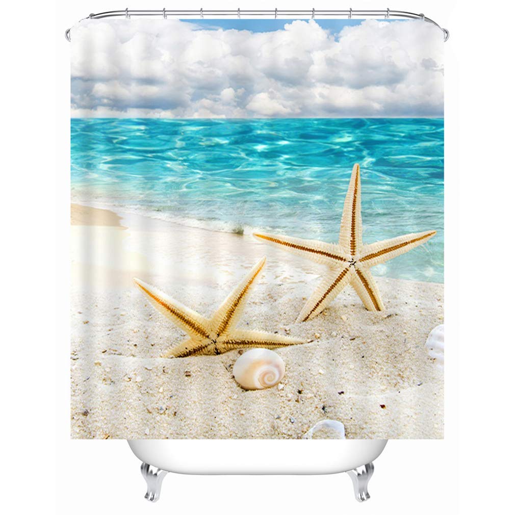 X-Labor Beach Motif Shower Curtain | Waterproof Polyester – 240 x 200 cm