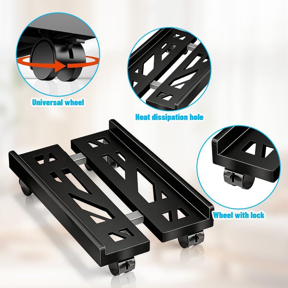 Ruioomeep PC Stand With Wheels, PC Tower Computer Stand, Mobile CPU Stand, Adjustable CPU Holder, With 4 Lockable Castors For Gamer, Home Black