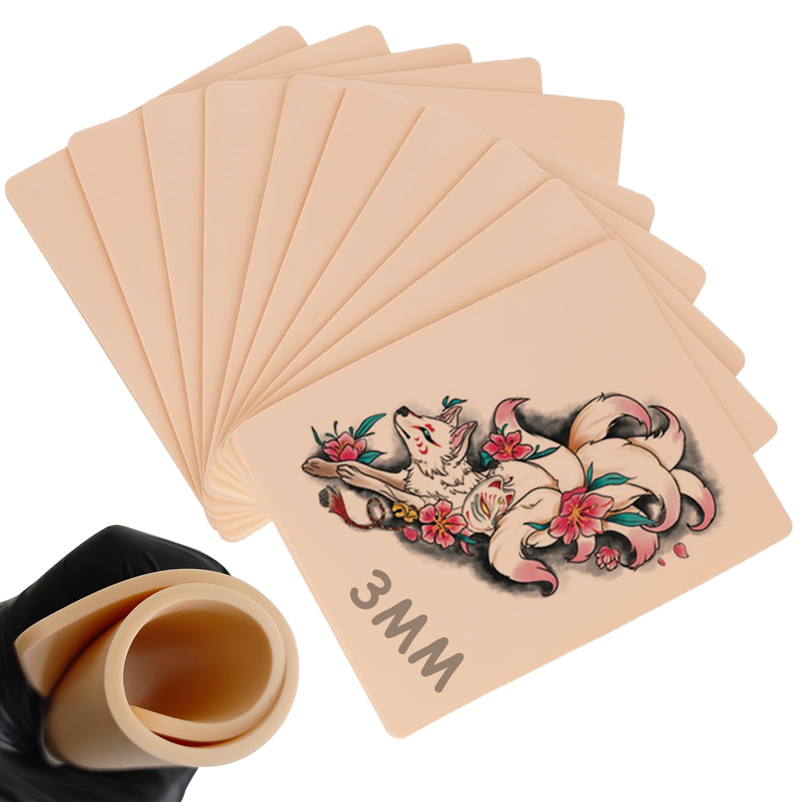 Rayyl 10pcs 3mm Tattoo Practice Skin | 6x8 Silicone Sheets for Artists