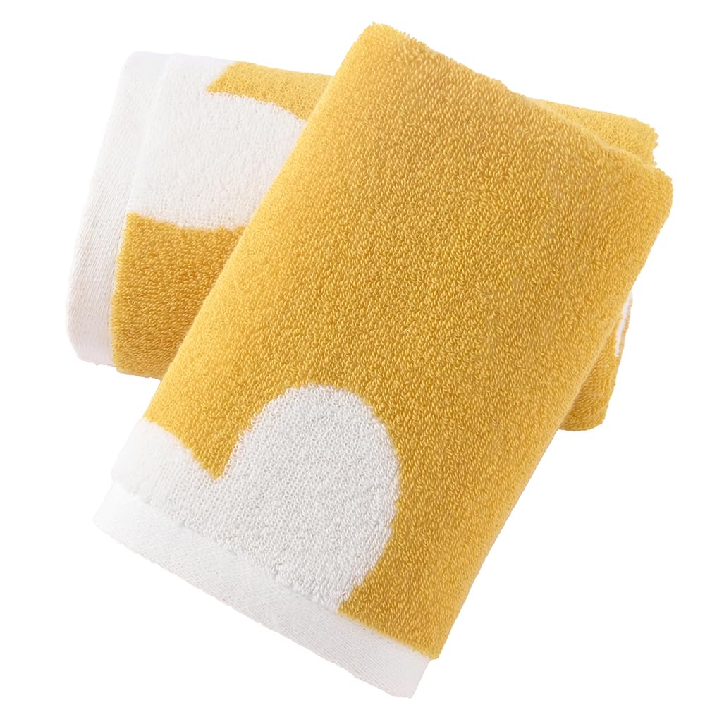 Sense Gnosis Heart Pattern Cotton Hand Towels - Yellow Set of 2