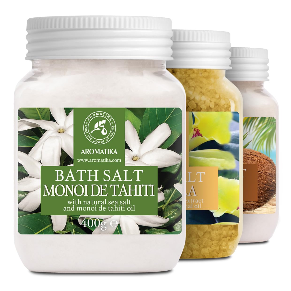 Bath Salts Set 3x400g – Monoi, Vanilla & Coconut Spa Soak