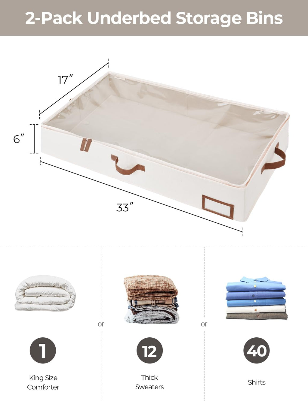 StorageWorks Underbed Storage Box – Large Fabric Organizer, 2 Pack