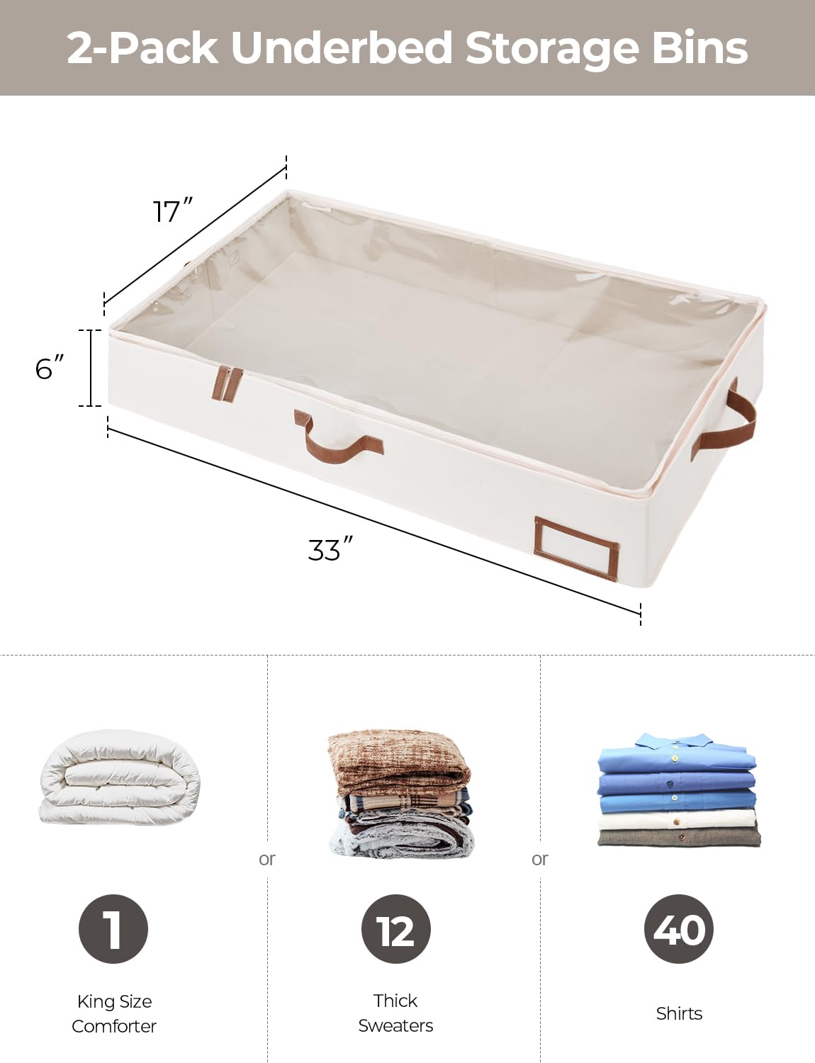 StorageWorks Underbed Storage Box – Large Fabric Organizer, 2 Pack