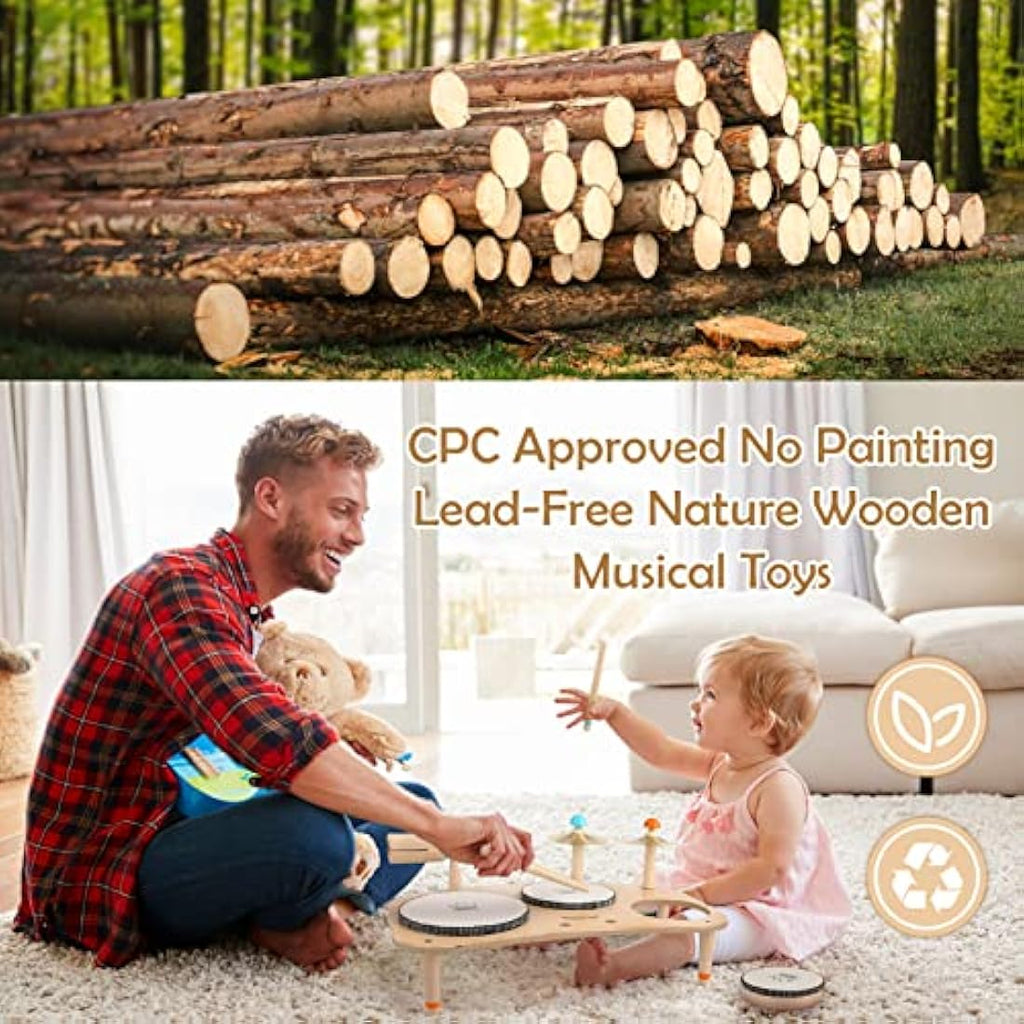 Vanplay Wooden Kids Drum Kit | Montessori Musical Toys for Toddlers
