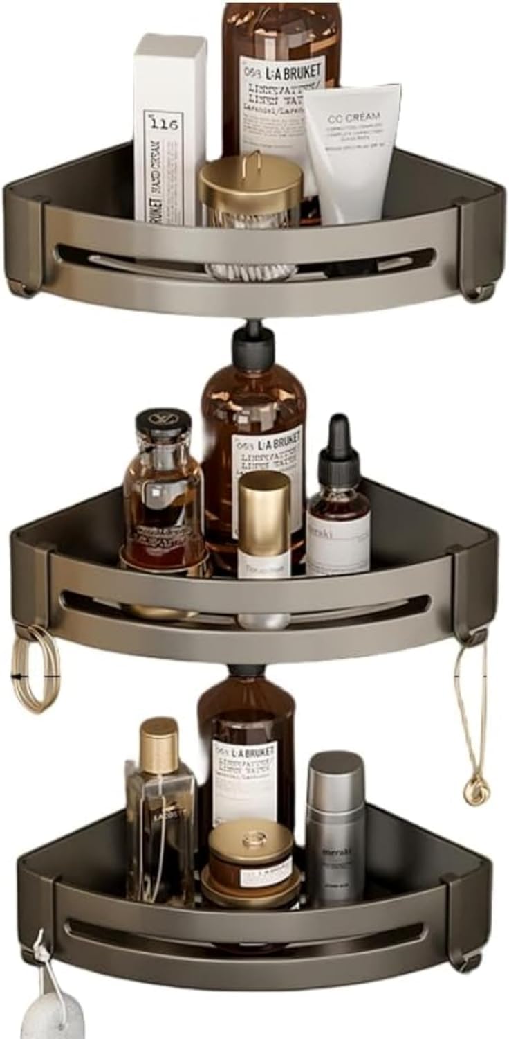 NSCMQSL 3-Tier Corner Shower Caddy | Aluminum No-Drill Storage Rack