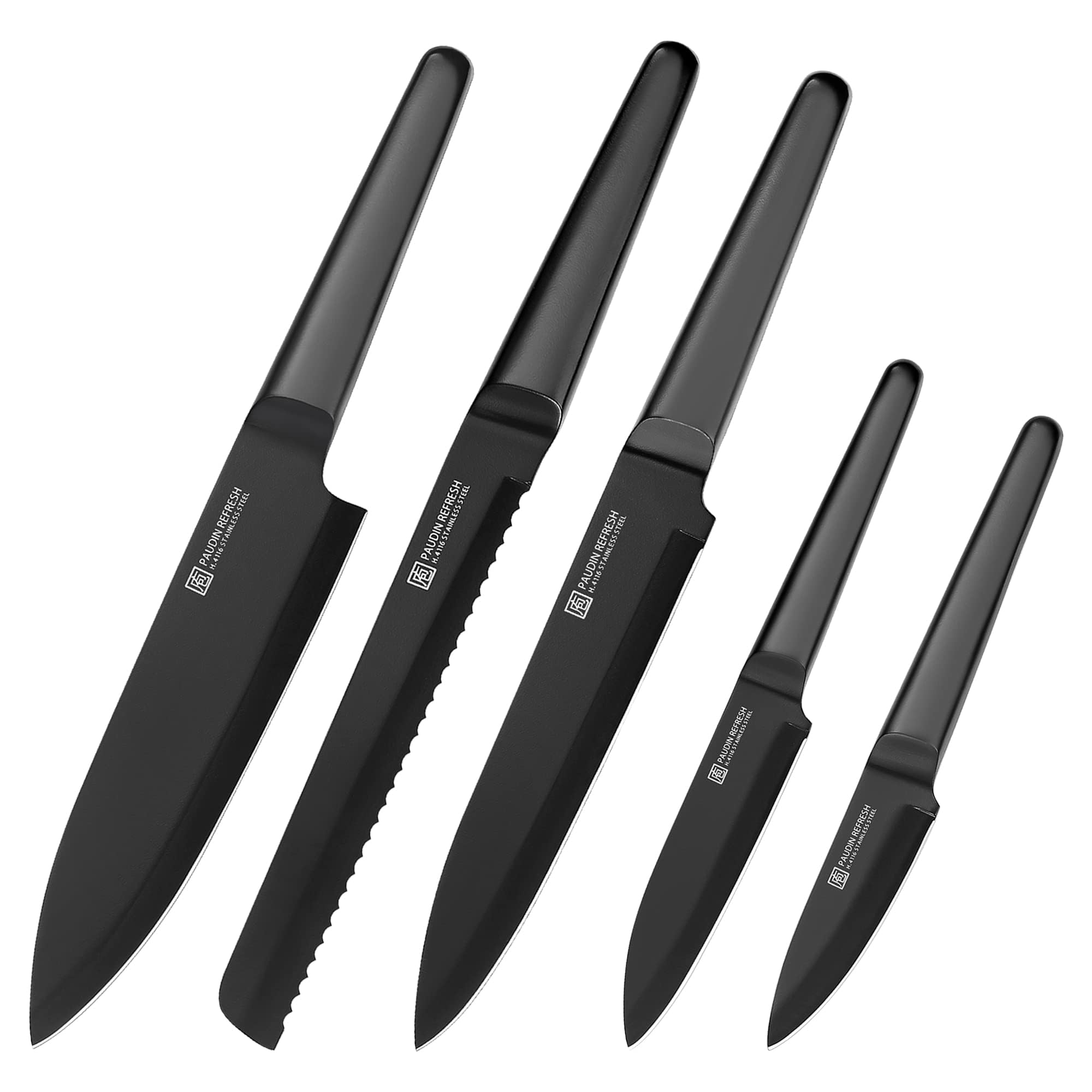 PAUDIN 5-Piece Professional Kitchen Knife Set | Black Stainless Steel