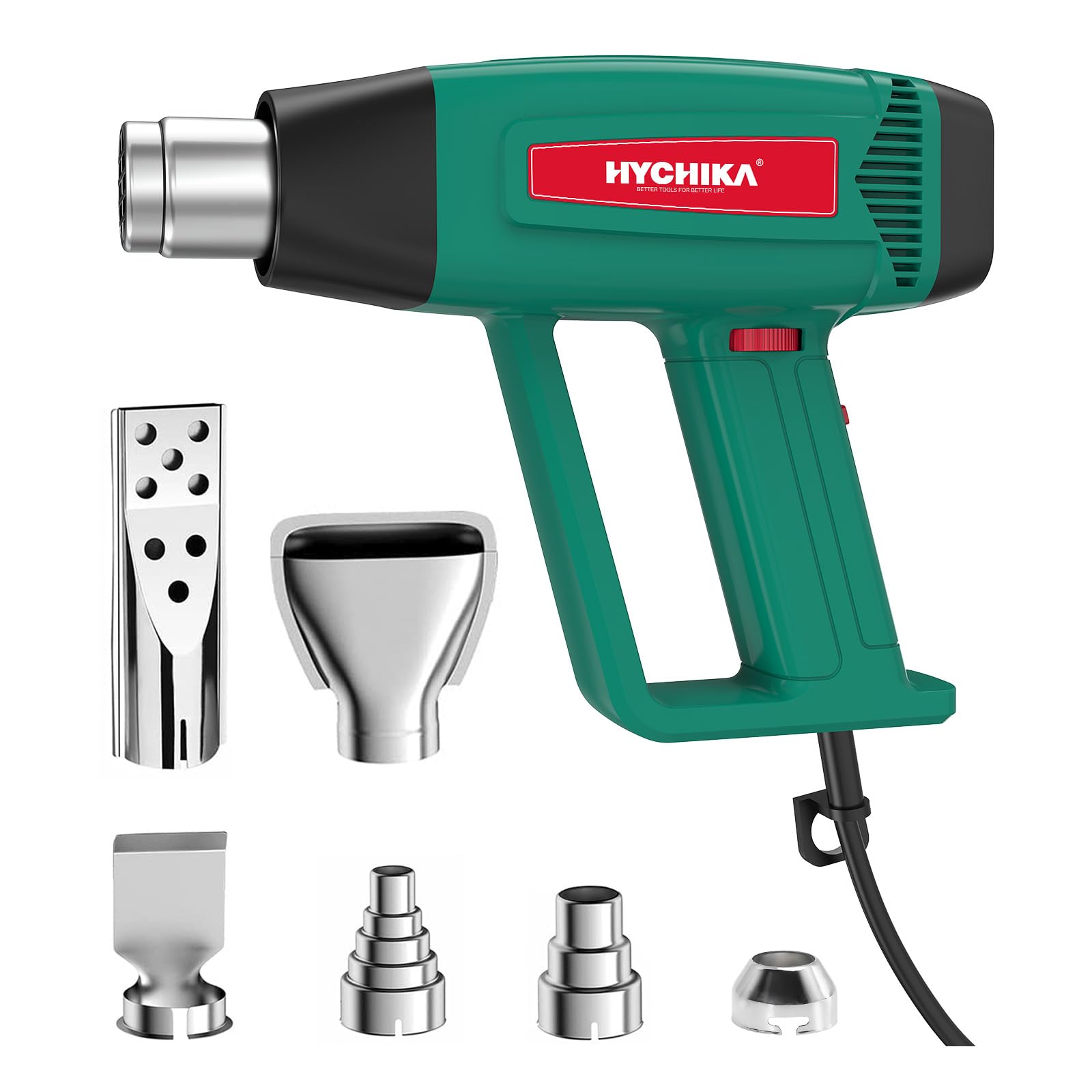 HYCHIKA Professional Heat Gun - 1800W Variable Temp with 6 Nozzles