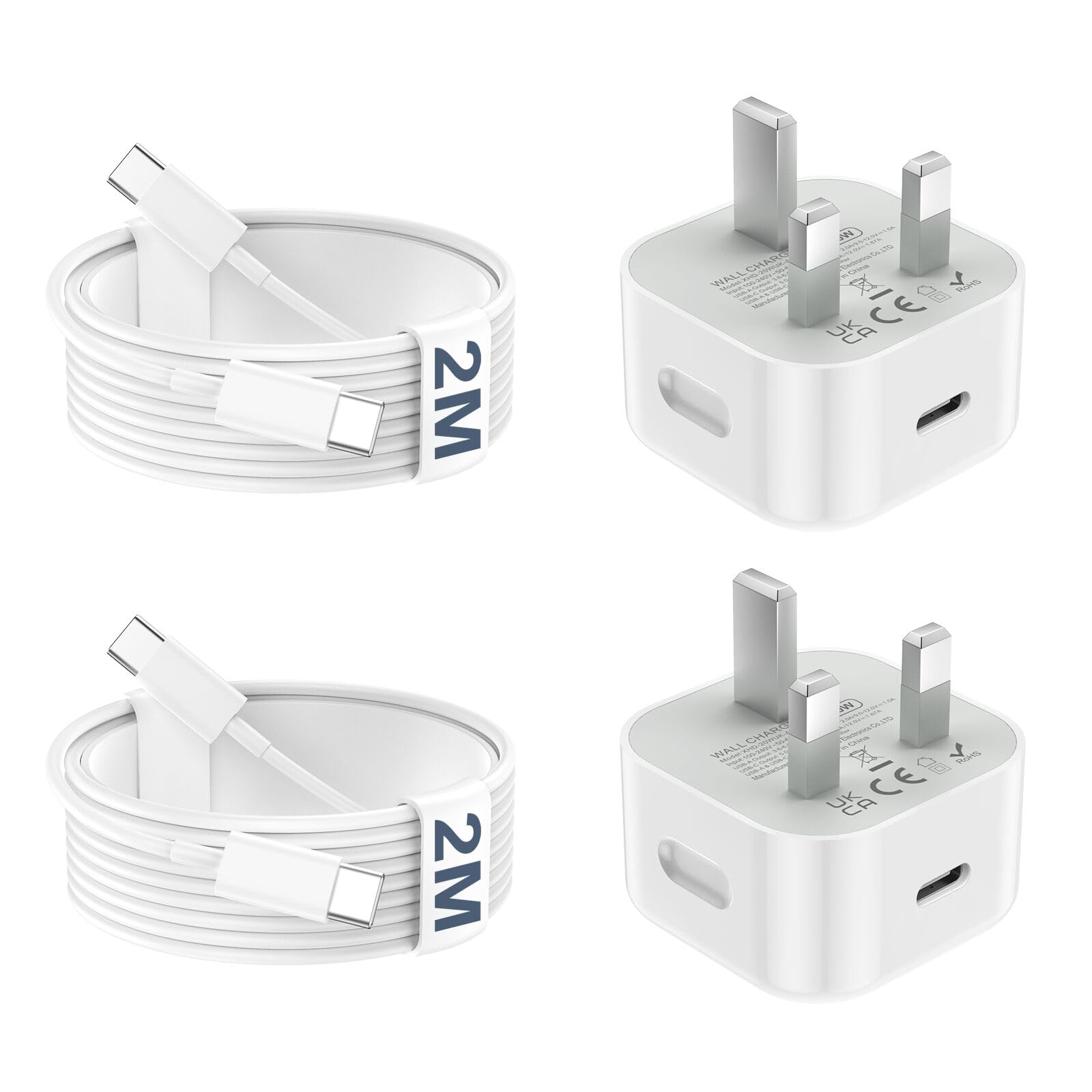 Jolof Store 20W USB C Fast Charger for iPhone 17 16 15 | 2M Cable 2-Pack