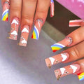 Brishow Rainbow Coffin Press on Nails – 24pcs Long Ballerina Fake Nails