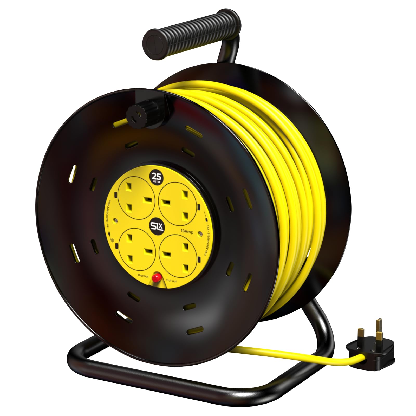 Jolof Store 25m Heavy Duty Cable Reel – 4 Socket Extension Lead