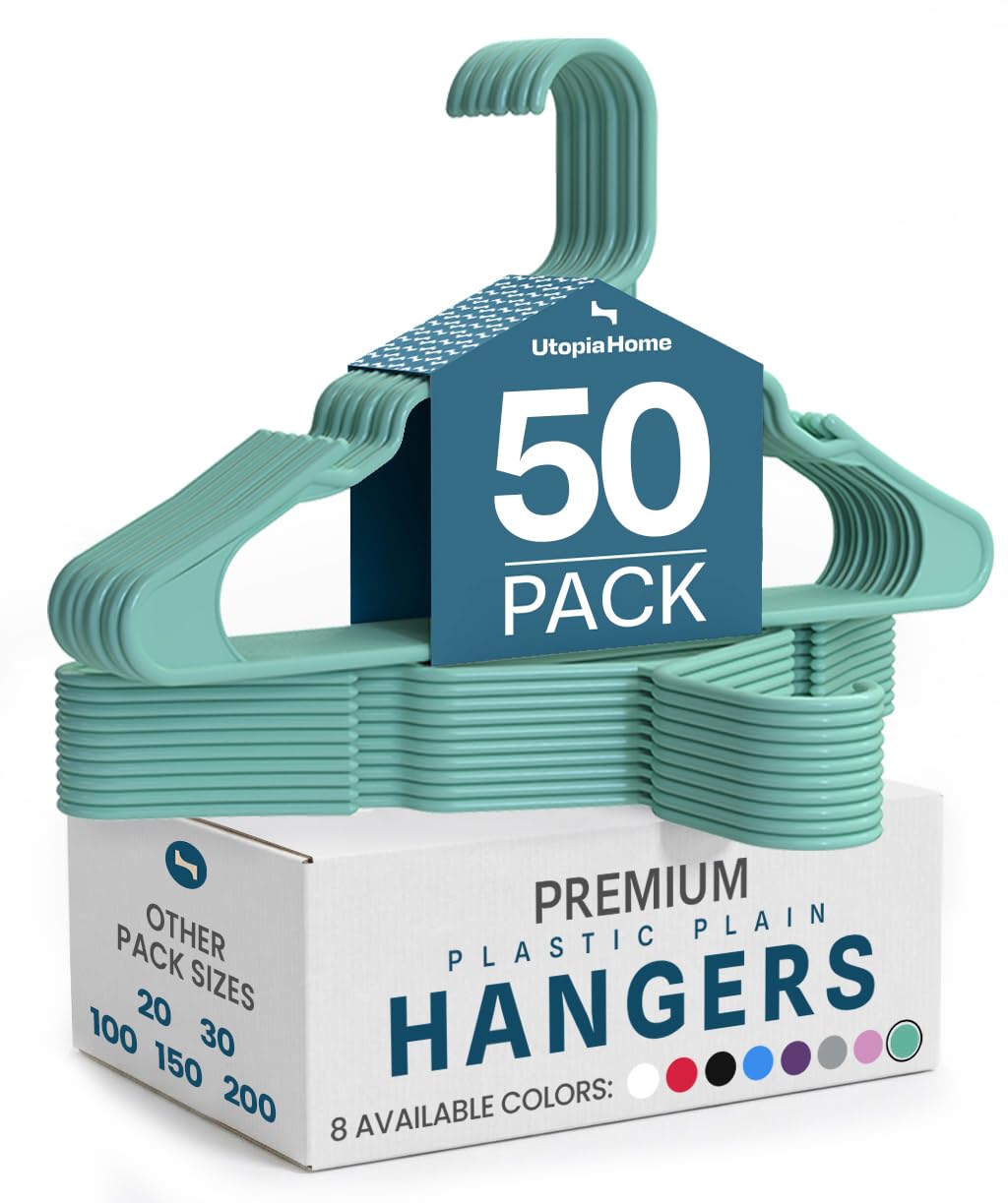 Utopia Home 50 Pack Plastic Hangers Space Saving, Durable Hanger with Shoulder Grooves, Aqua