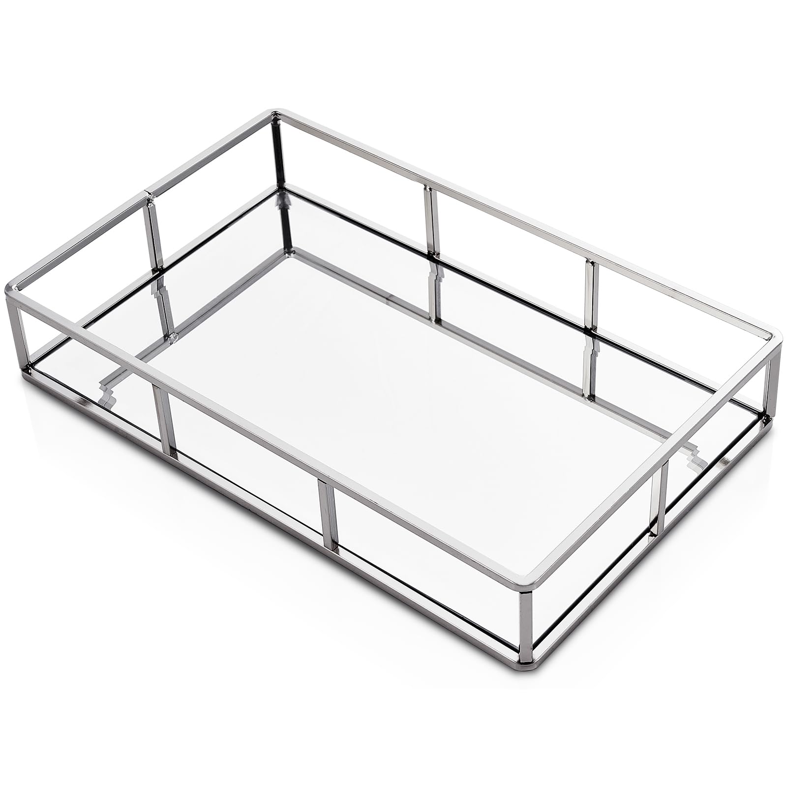 PuTwo Silver Mirrored Vanity Tray | Glass Perfume and Makeup Organizer