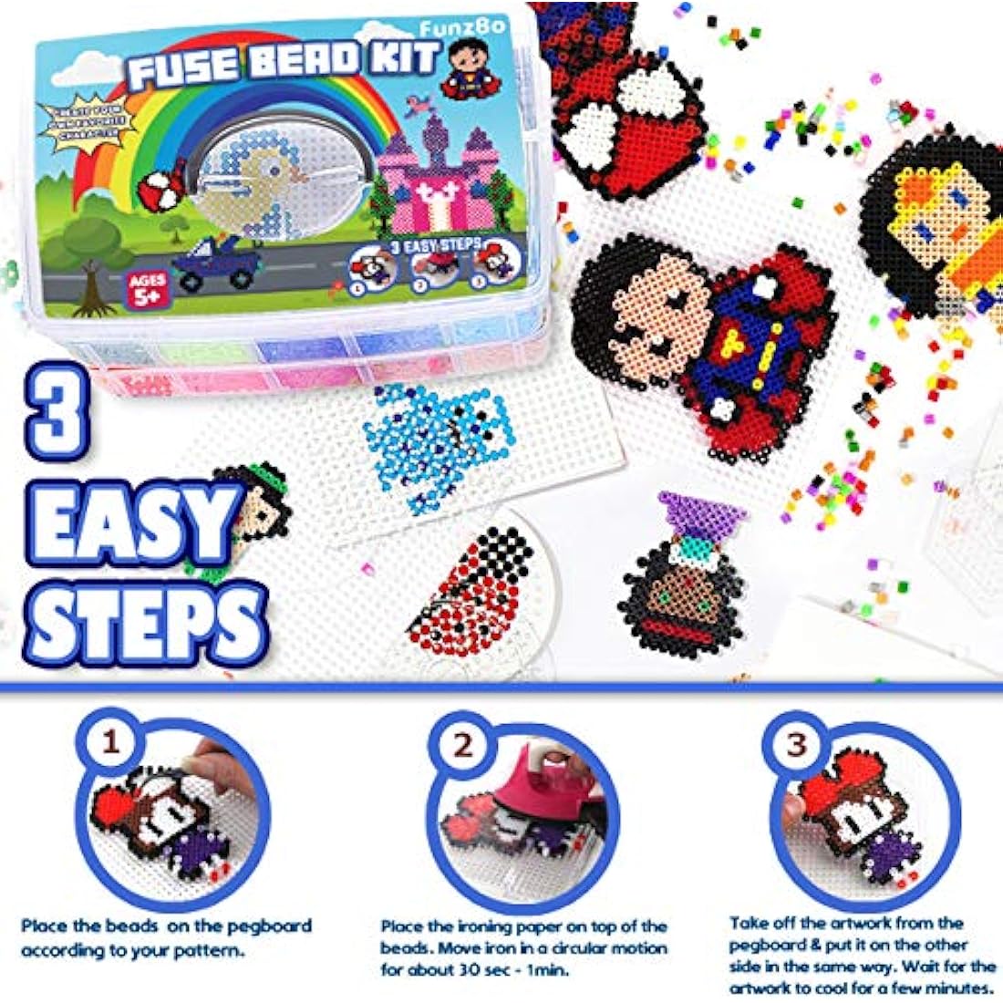 FunzBo Fuse Beads Kit – 23000 Piece 5mm Melty Bead Arts and Crafts Set