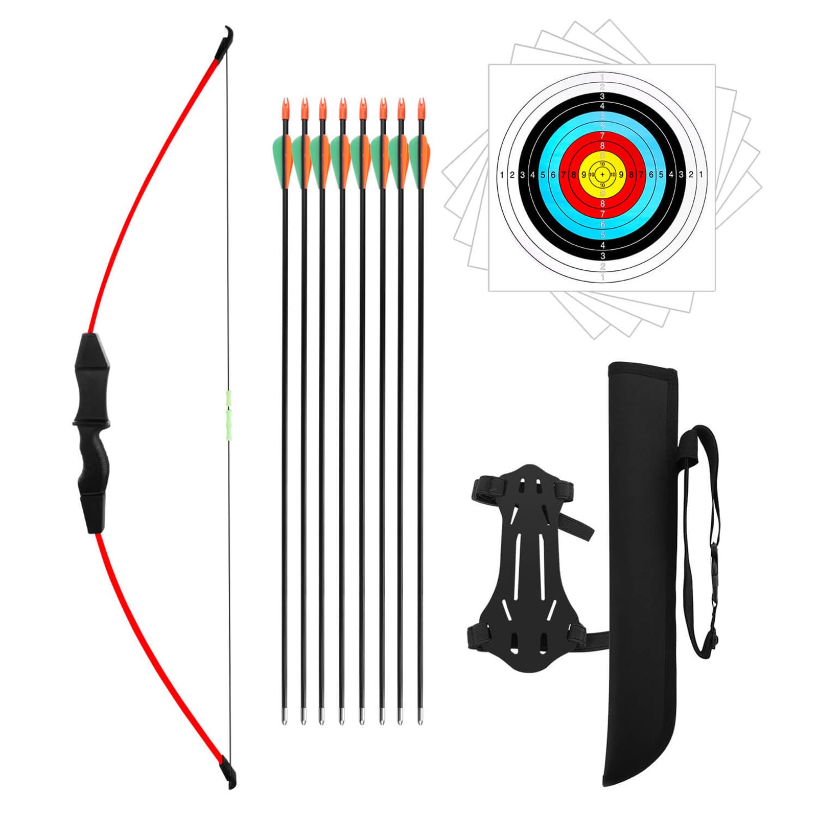 Dostyle Recurve Bow and Arrow Set for Youth Beginners – Red, 20lb
