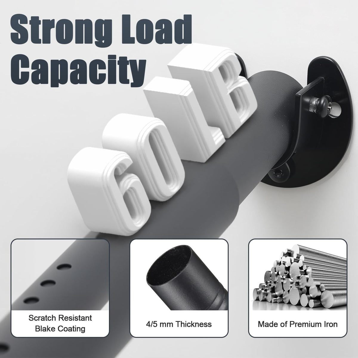 Closet Rods for Hanging Clothes, 40 to 248cm Adjustable Metal Closet Rod, Heavy Duty Extendable Wardrobe Rod