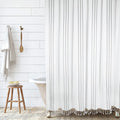 Hall & Perry Cotton Striped Shower Curtain with Tassels | Black and White