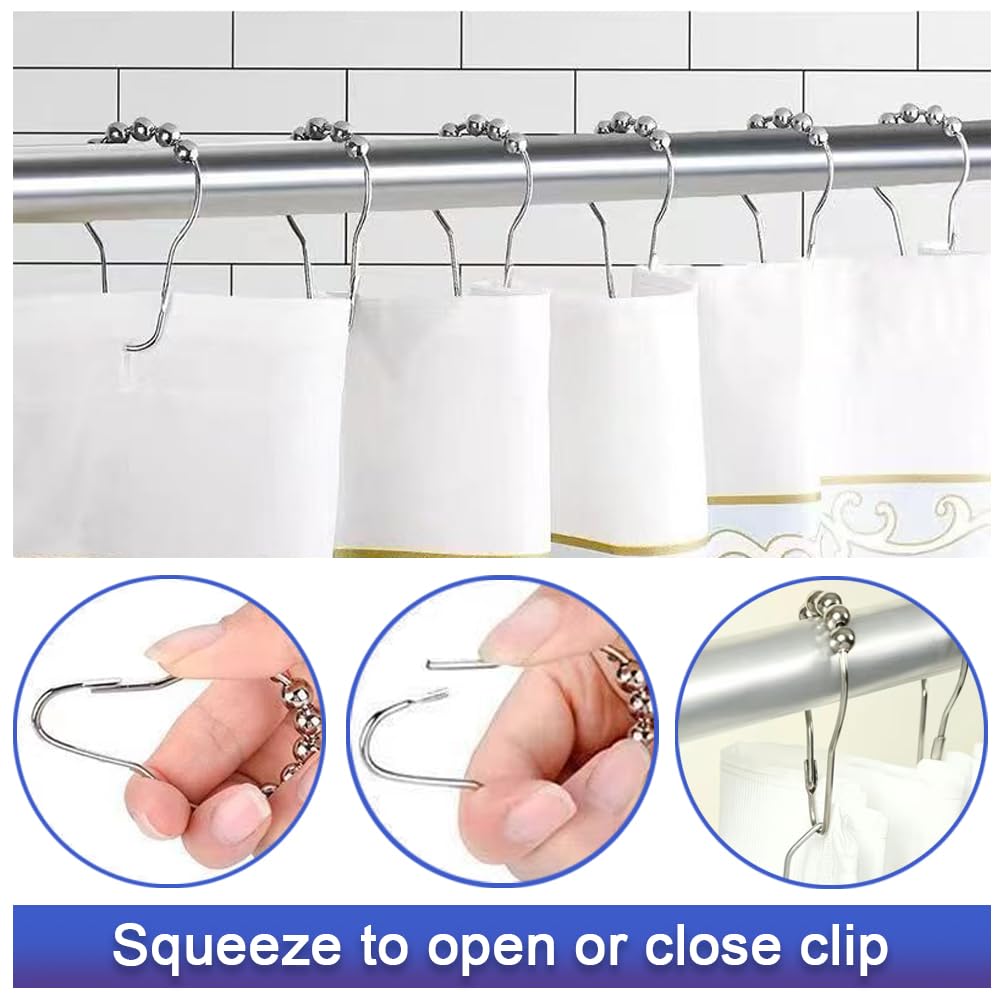 12 Pcs Stainless Steel Shower Curtain Hooks, Shower Curtains Rings, Shower-Rod Rail Rings for Bathroom Curtains Rods, Easy To Open, Close & Install - image 3