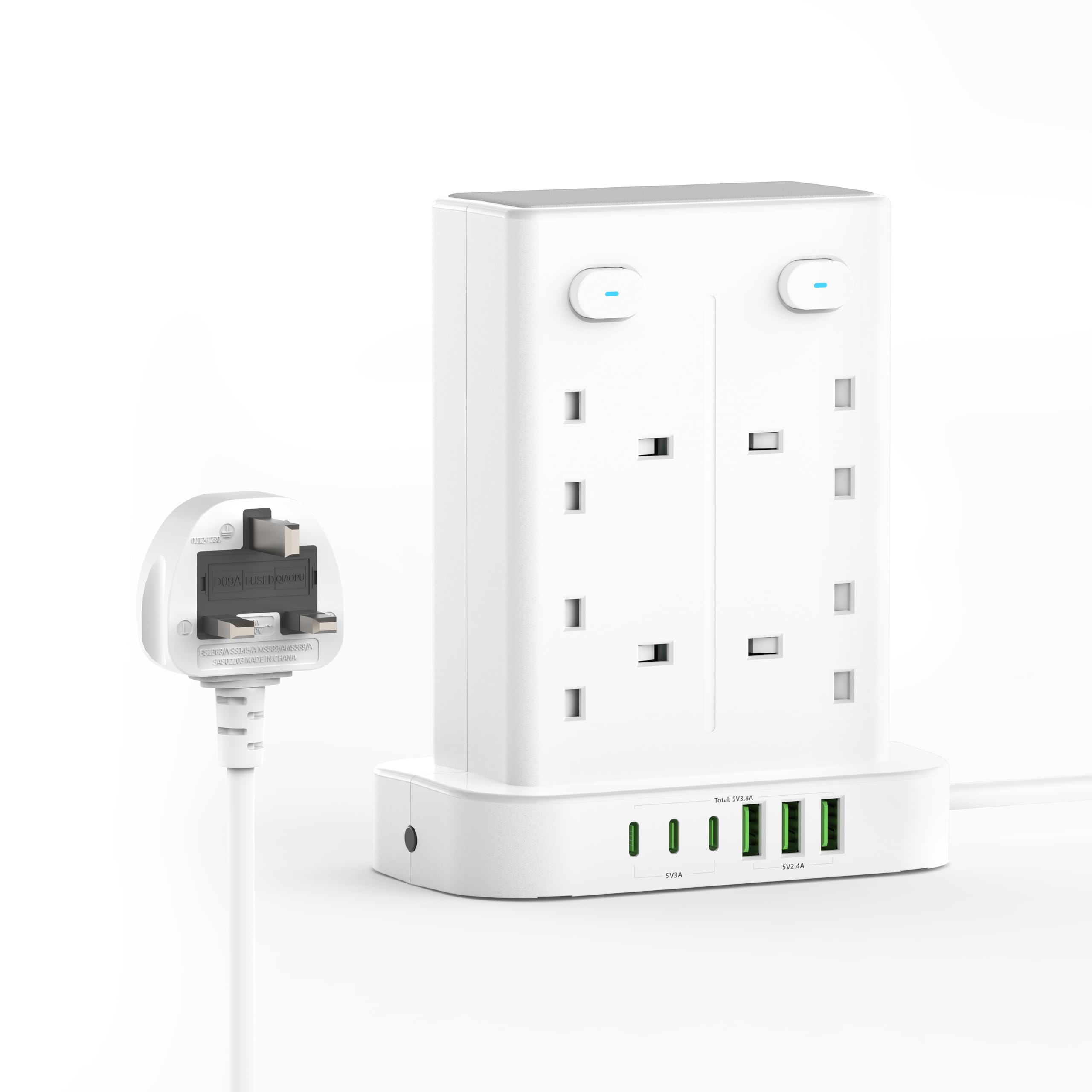 Jolof Store 8-Way Tower Extension Lead | 6 USB Ports & 1.8M Cable