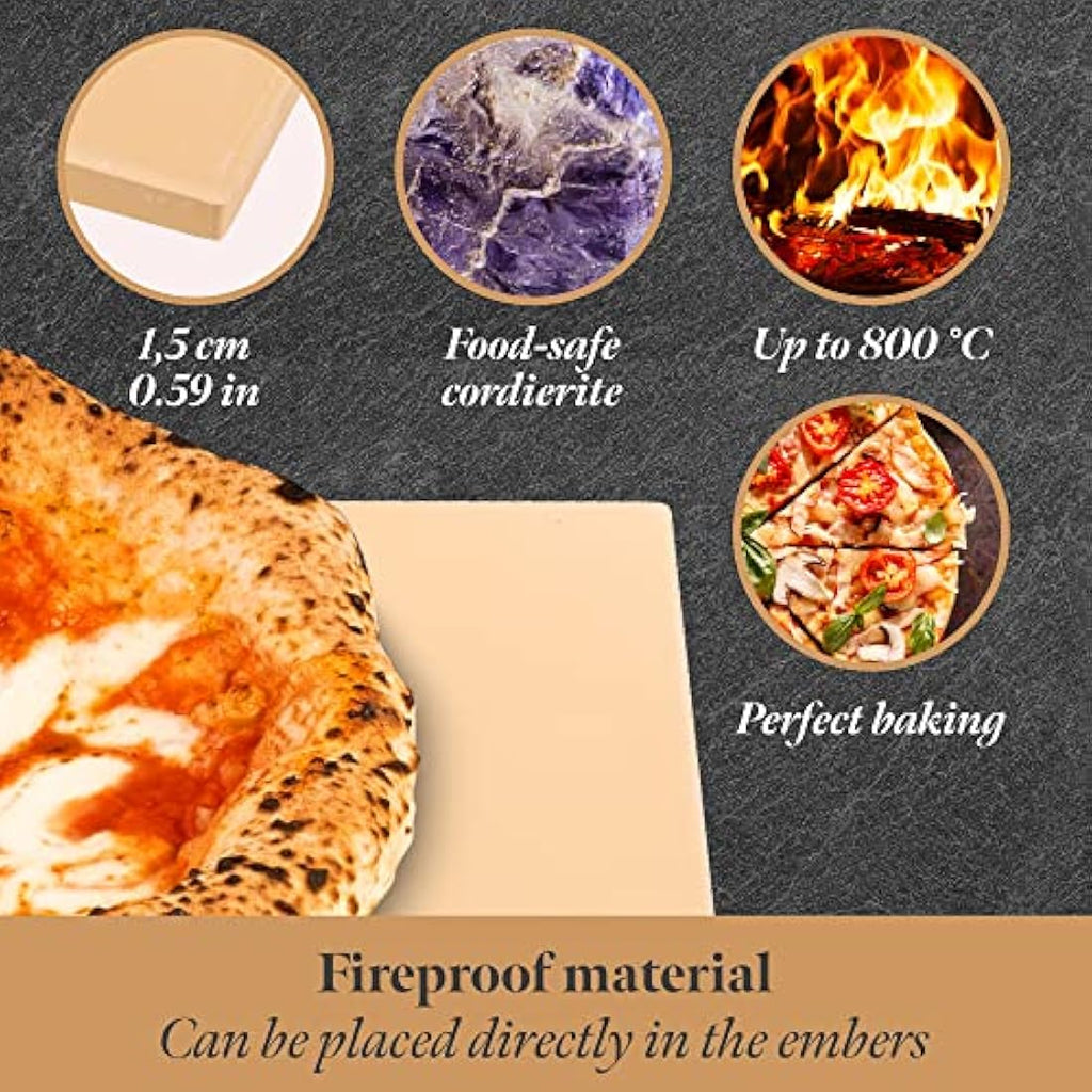 Cordierite Pizza Stone Kit with Bamboo Paddle – 38x30cm