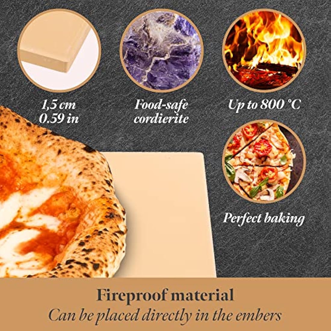 Cordierite Pizza Stone Kit with Bamboo Paddle – 38x30cm