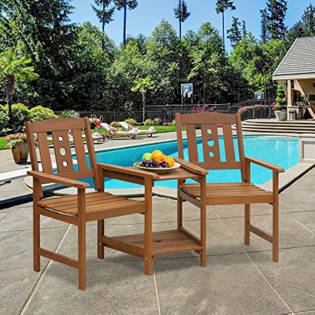 Furinno Hardwood Jack & Jill Outdoor Chair Set with Table - Natural