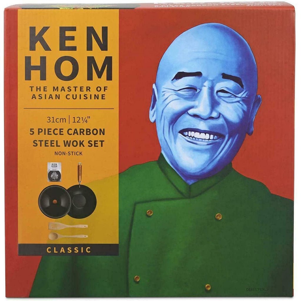 Ken Hom Carbon Steel Wok Set | 31cm Non-Stick Pan with Lid & Utensils