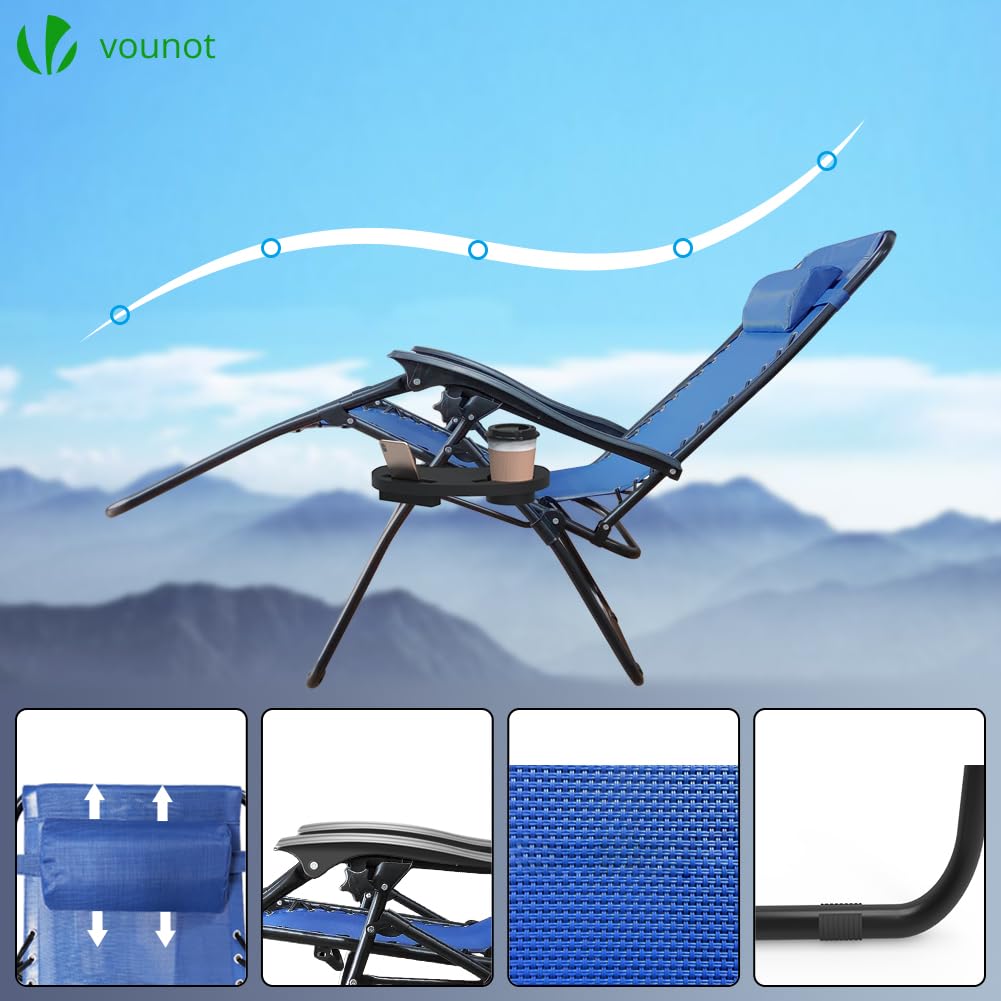 VOUNOT Zero Gravity Chair | Folding Outdoor Recliner with Cup Holder - Blue