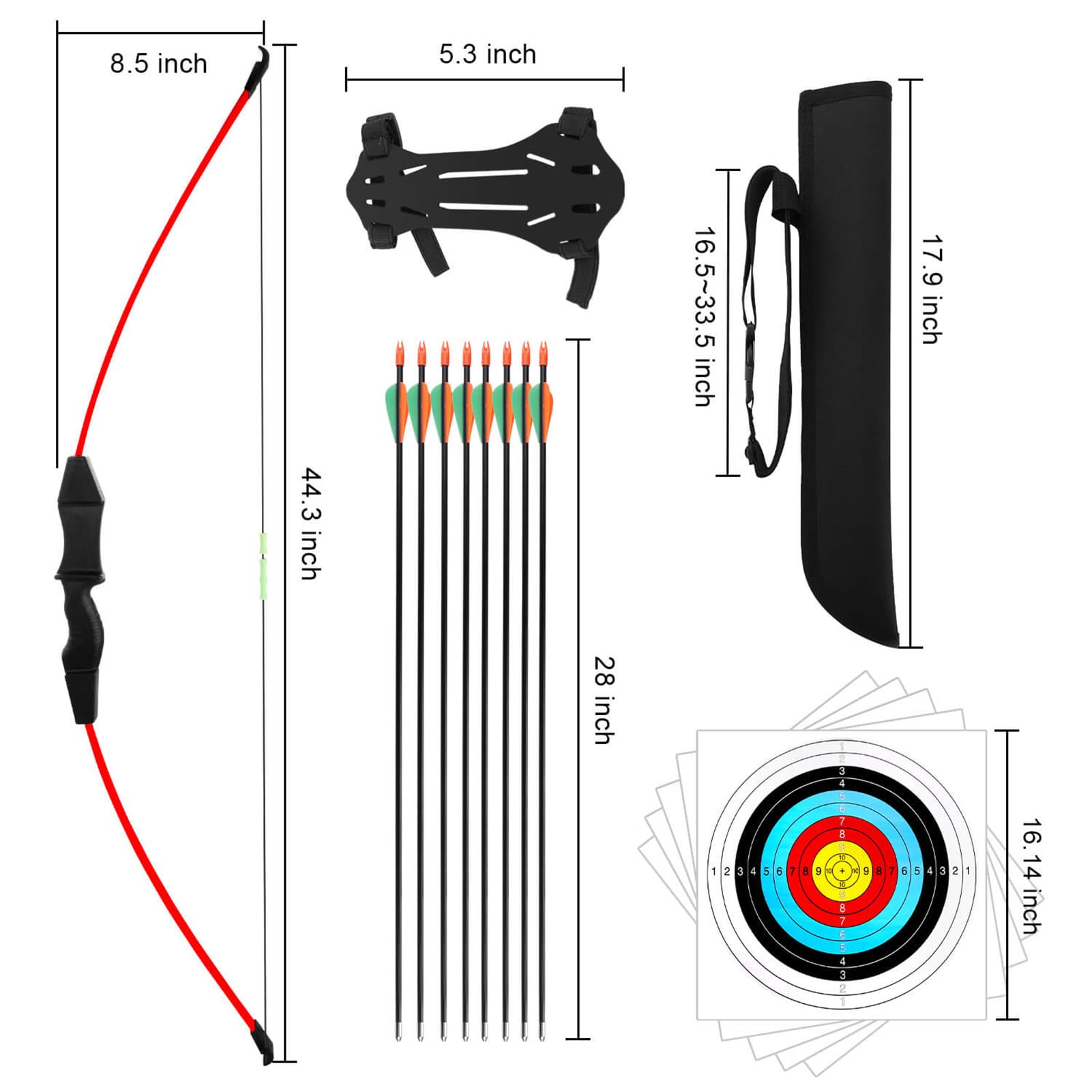 Dostyle Recurve Bow and Arrow Set for Youth Beginners – Red, 20lb
