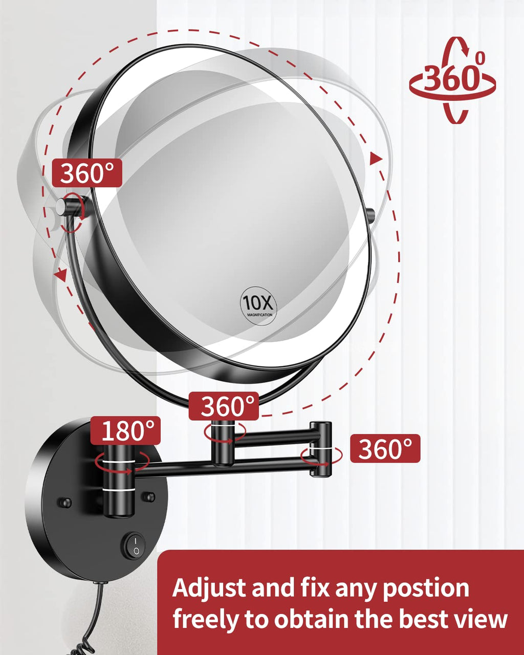 Gospire 9" Wall Mounted Lighted Makeup Mirror | 1X/10X Magnifying LED