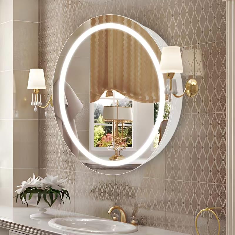 Janboe 71cm Round LED Medicine Cabinet – Dimmable Anti-Fog Mirror