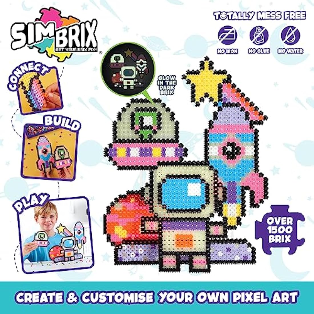 Simbrix Glowing Galactic Theme Pack - 1500+ Piece STEAM Craft Kit