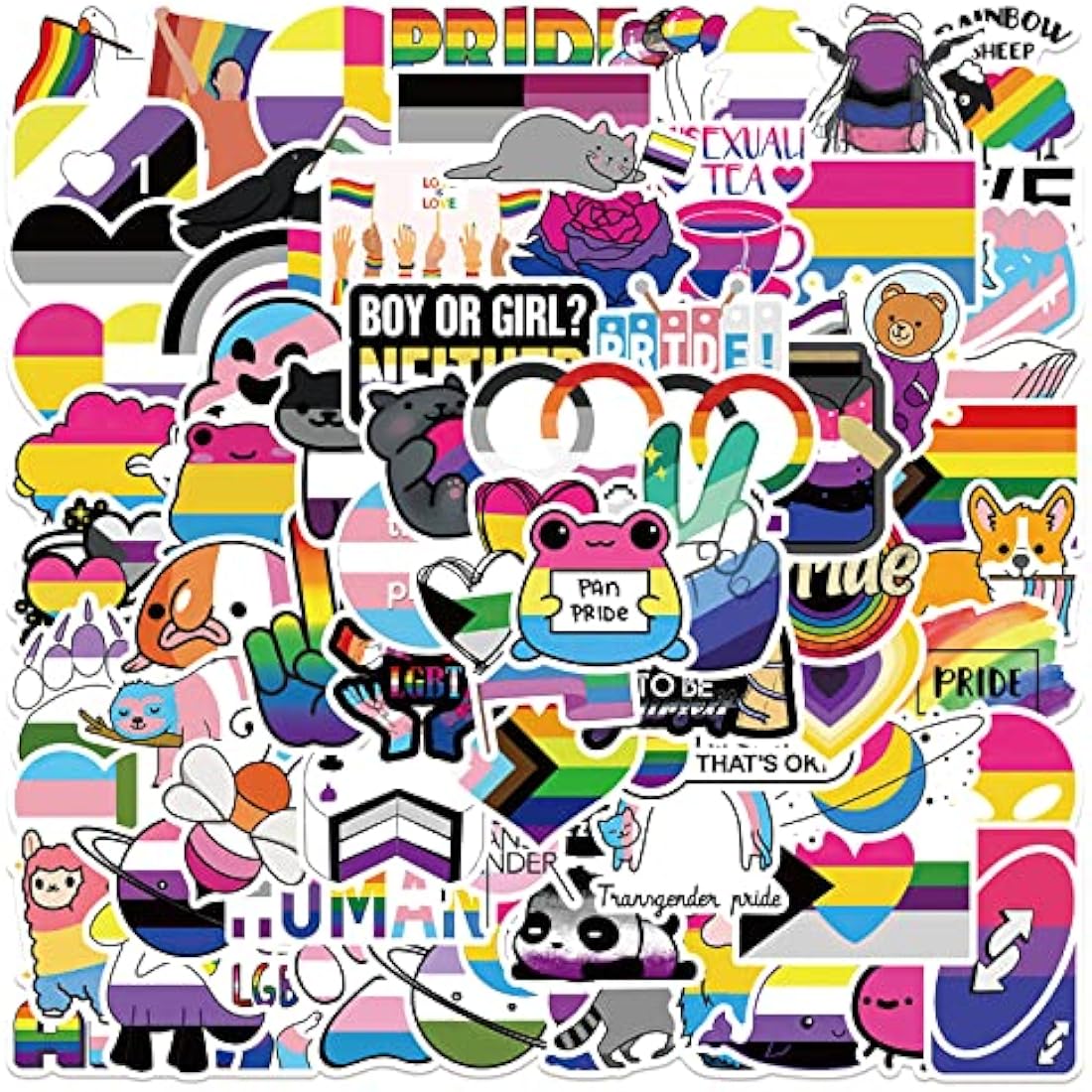 100PCS Gay Pride Stickers | Waterproof Vinyl Rainbow Decals