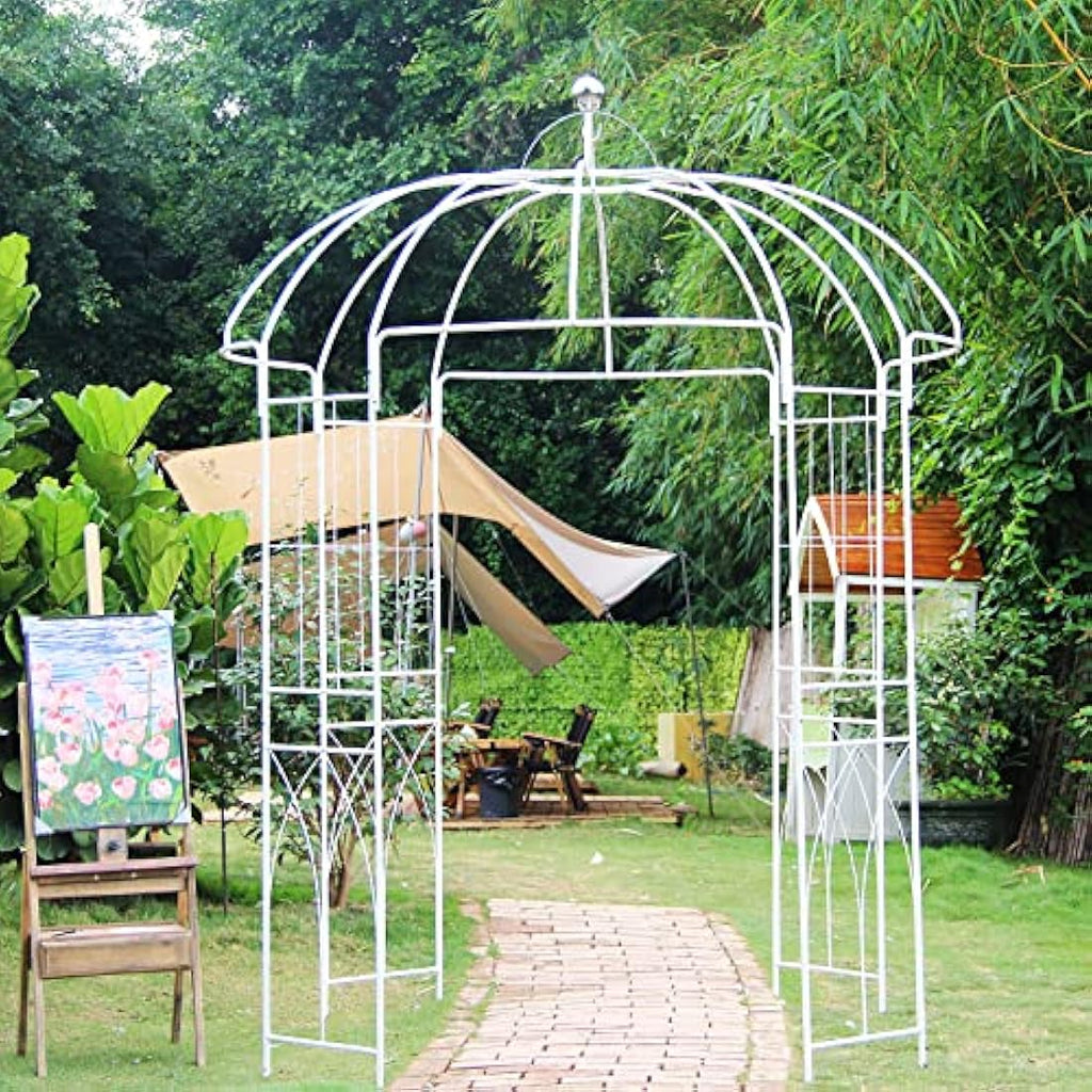 SCENDOR Birdcage Garden Arch Gazebo | 9ft Wrought Iron Wedding Pergola
