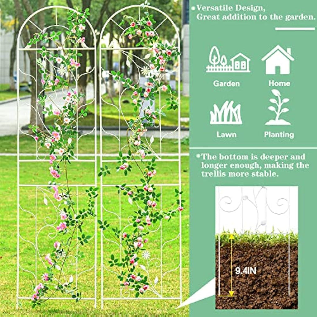 Wrought Iron Garden Trellis - 82.5 Inch White Metal 2-Pack
