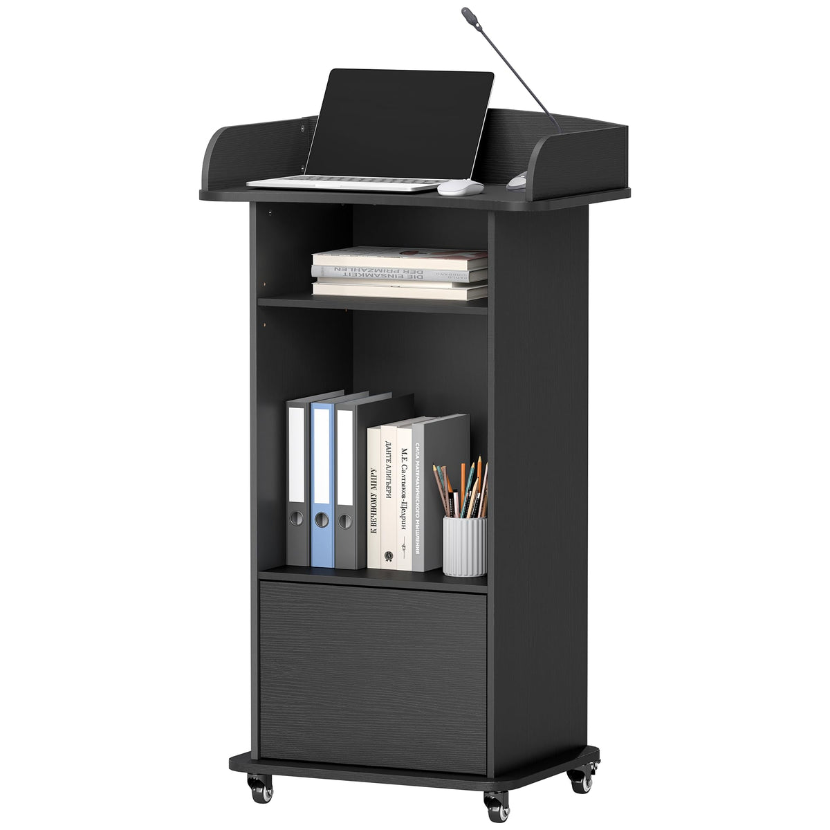Suuiwau Portable Podium Stand with Adjustable Shelf & Lockable Wheels - image 1