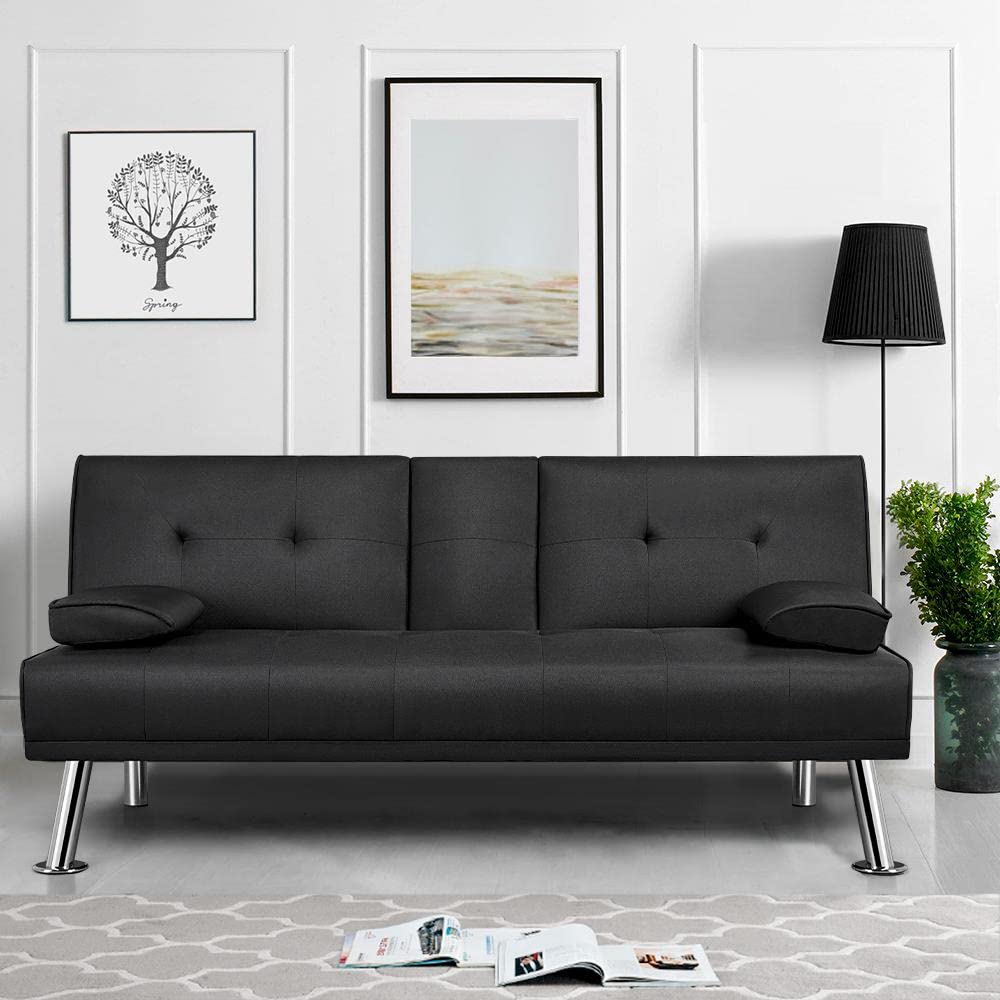 Yaheetech Black 3-in-1 Convertible Sofa Bed with Cup Holder Adjustable Back - image 2