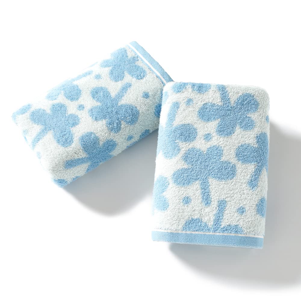 Sense Gnosis Blue Floral Cotton Hand Towels - Set of 2 Clovers Pattern