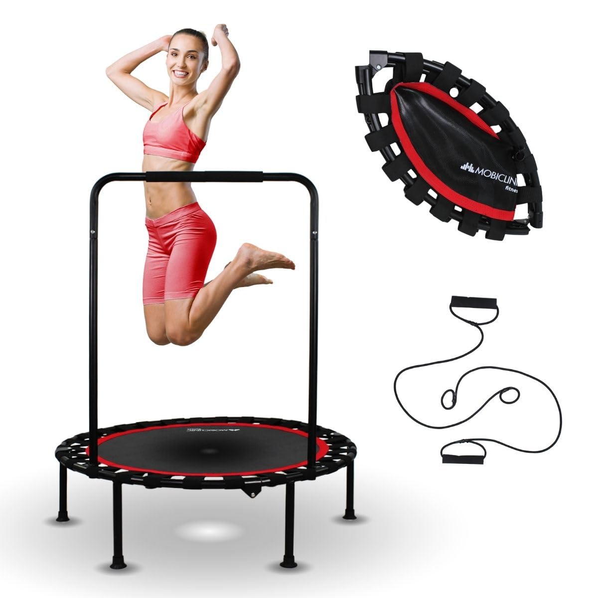 Mobiclinic 40 Inch Foldable Fitness Trampoline with Adjustable Handle