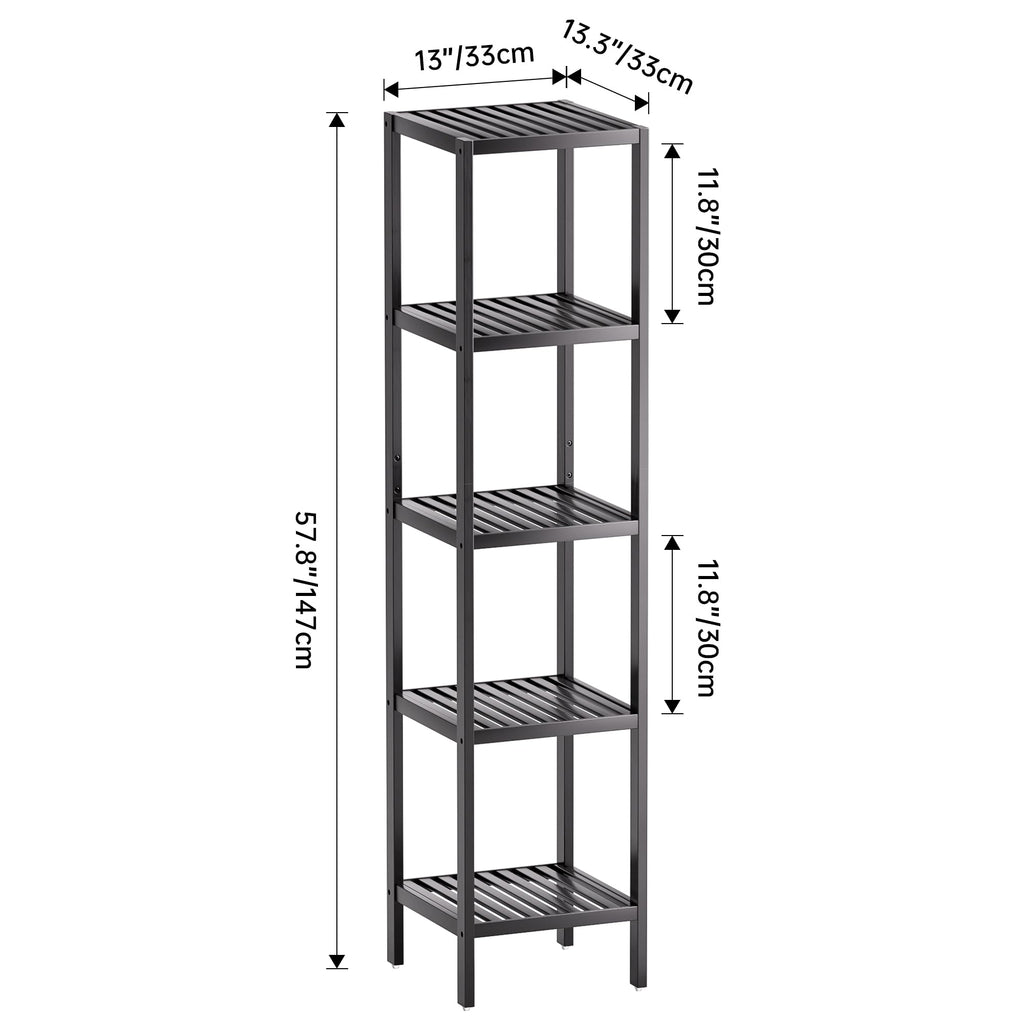 SMIBUY 5-Tier Bamboo Bathroom Storage Shelf – Space-Saving Corner Rack, Black