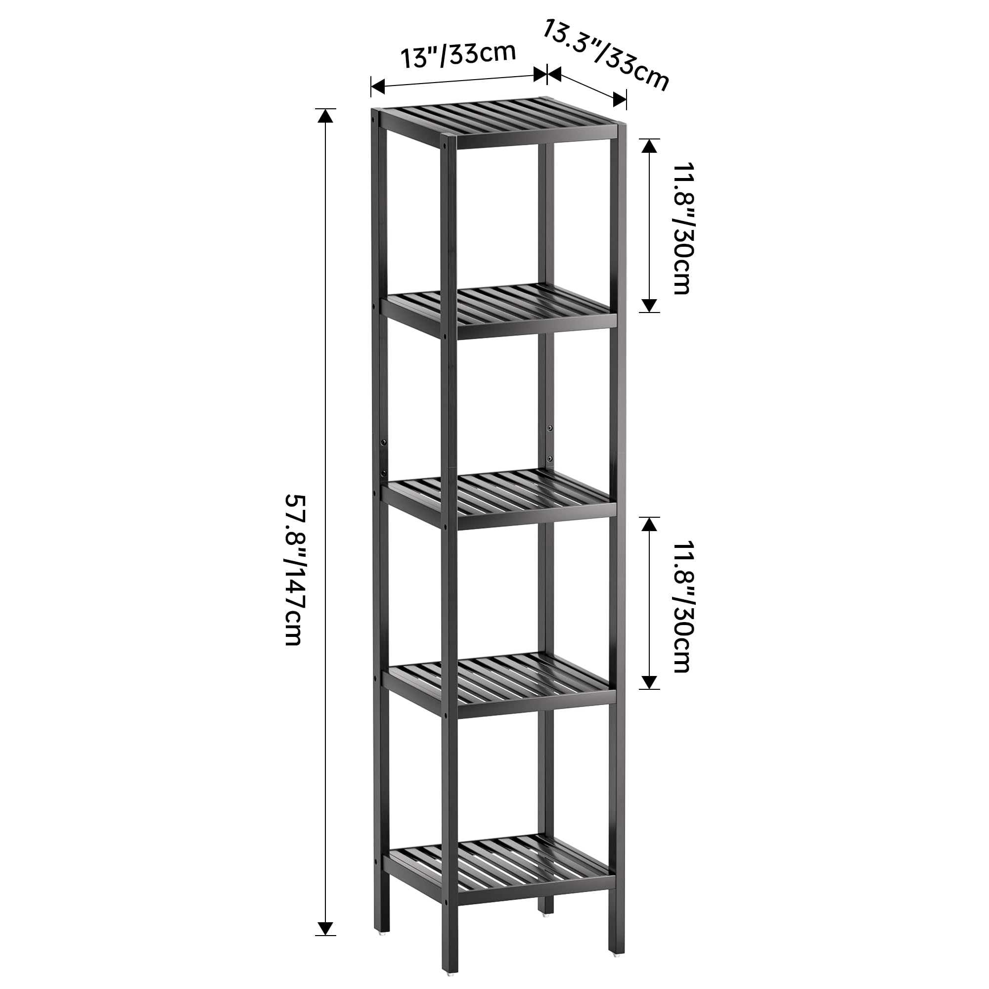 SMIBUY 5-Tier Bamboo Bathroom Storage Shelf – Space-Saving Corner Rack, Black