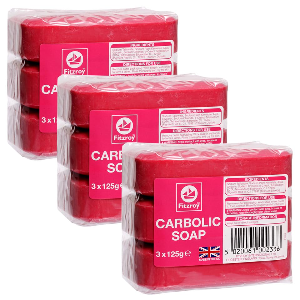 Fitzroy Carbolic Antibacterial Soap - 9 Bar Pack (3 x 125g) Antiseptic