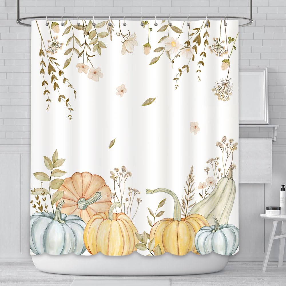 AIBIIN Autumn Pumpkin Shower Curtain | Waterproof Floral Harvest Decor