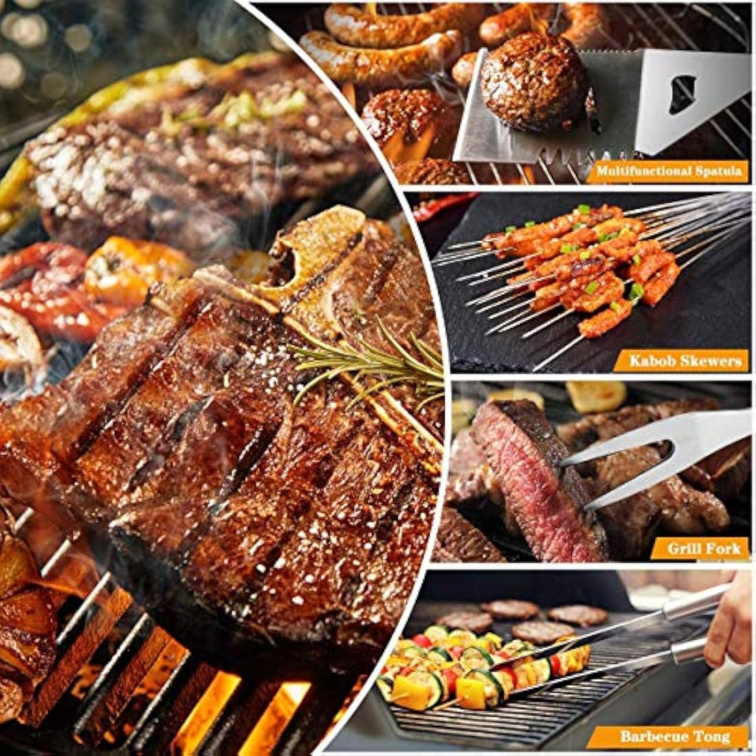 3-Piece Stainless Steel BBQ Grill Tool Set with Storage Bag