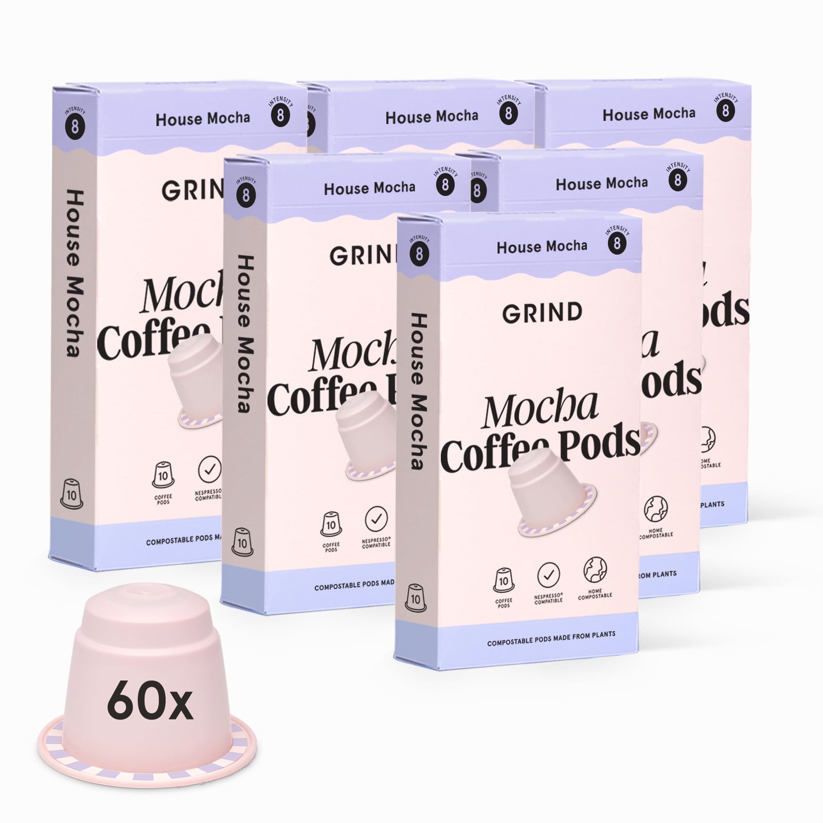 Grind Mocha Coffee Pods – 60 Compostable Nespresso Compatible Capsules