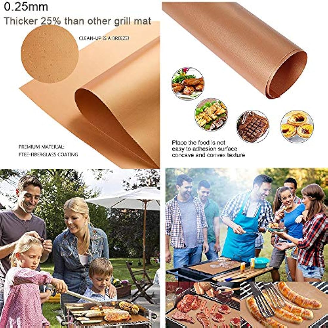 JOKBEN Copper Grill Mat 5-Pack | Heavy Duty Non-Stick Reusable BBQ Mats