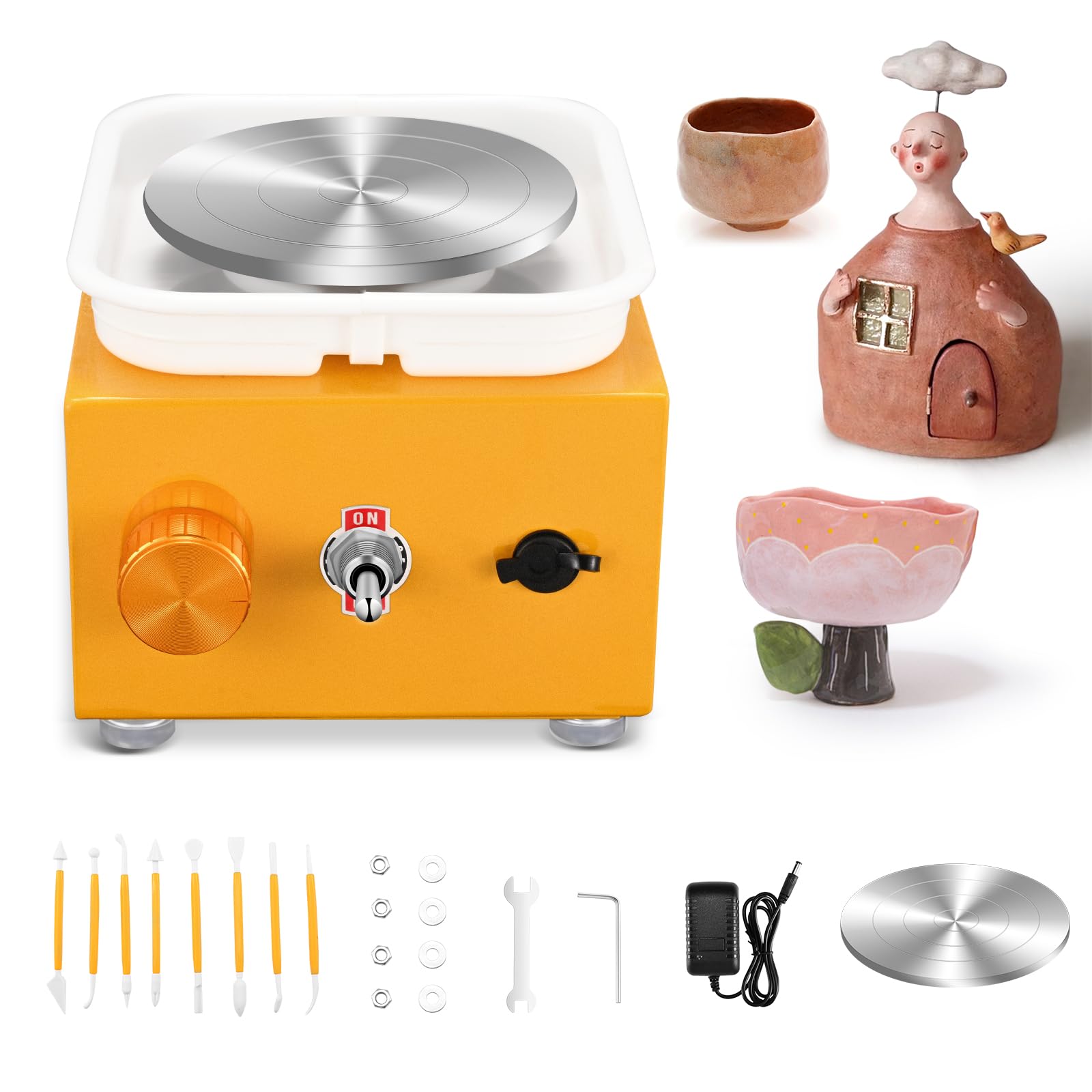 Mini Electric Pottery Wheel with 2 Turntables & ABS Basin