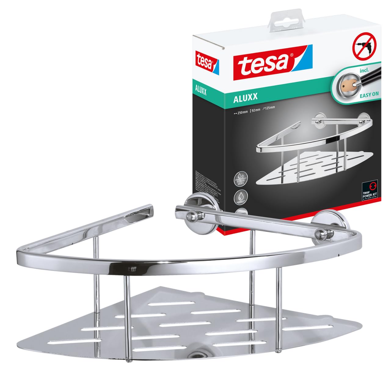 tesa Aluxx Corner Shower Caddy – Chrome Aluminum Adhesive Shelf